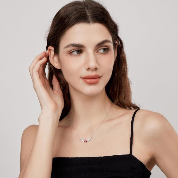 Women's Moissanite Birthstone Pendant Sterling Silver Gold Plating Red Necklace - Picture 2 of 6